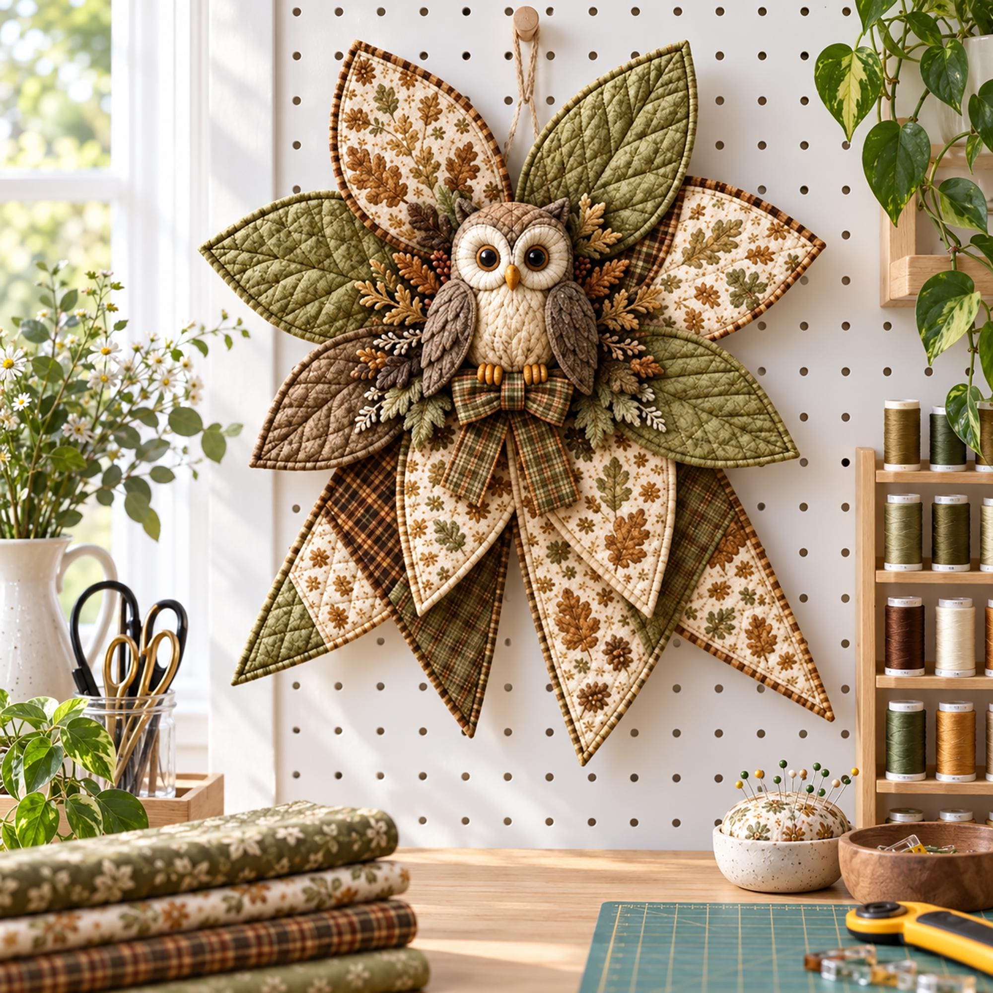 DIY Owl Door Hanger Sewing Kit, Quilted Woodland Patchwork Decor