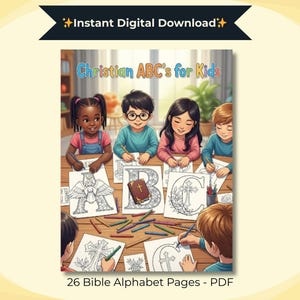 Christliches ABC Malbuch | Bibel Alphabet Malvorlagen | Schrift Printables für Kinder | Heimschule & Sonntagsschule PDF Download