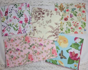 Floral Assortment Paper Napkins for Collage Journaling Crafting Mixed Media Decoupage, 5 pieces