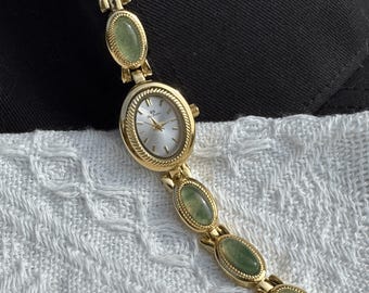 Engravable Women’s Gold Bracelet Watch | Custom Retor Wrist Watch With Natural Stones | vintage style | Anniversary & Birthday Gift