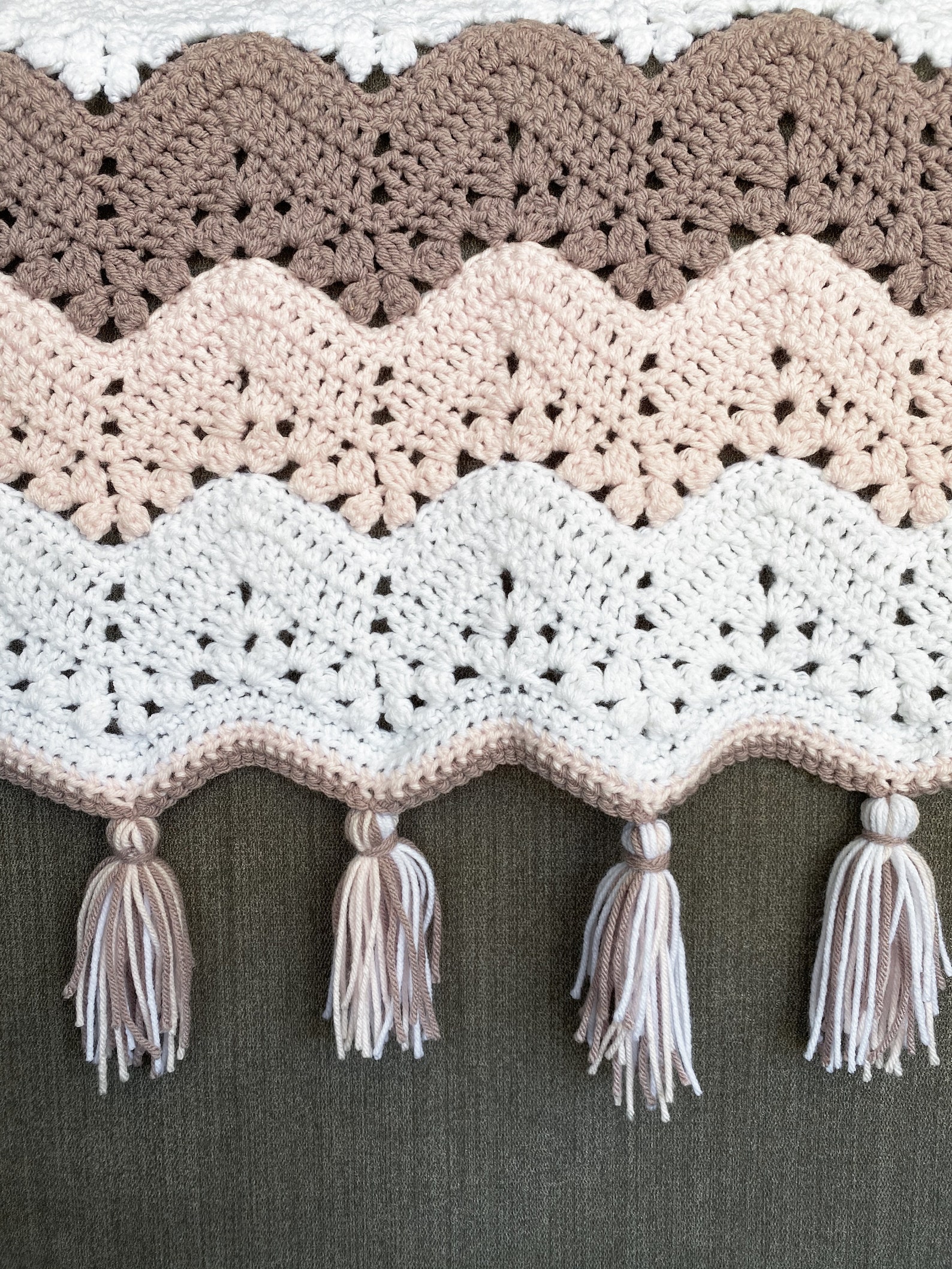 Crochet Chevron Baby Blanket Neapolitan Colors With Tassels Etsy