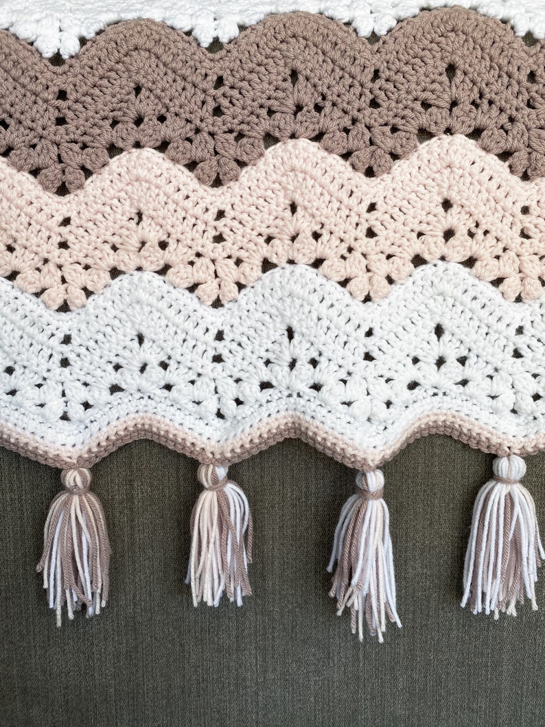 Crochet Chevron Baby Blanket Neapolitan Colors With Tassels Etsy