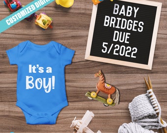 Baby Boy Themed Digital Pregnancy Announcement | Social Media | Instagram | Text | Email