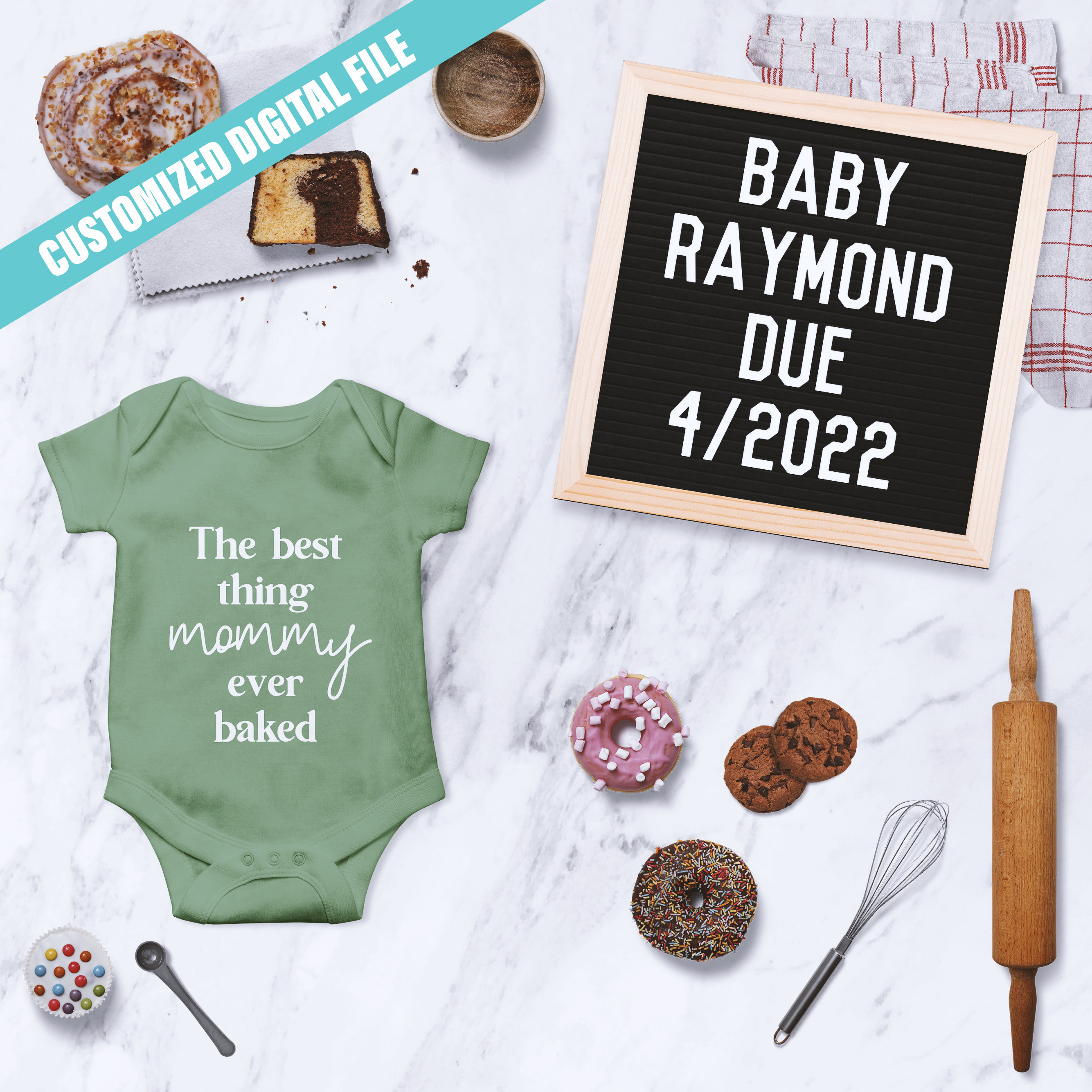 Twin Bun in the Oven Digital Pregnancy Announcement, Foodie Baking Theme, Social Media Digital Twin Announcement Idea, Facebook Instagram by Sugar  Daddy Designs