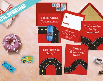 Car Themed Valentines // Red // Kids // Holiday // Heart // School // DIY // Craft // Toy // Race // Matchbox // Hot Wheel // Auto // Retro