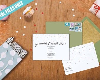 Leah - モダンなベビースプリンクル招待状 // 男の子 // 女の子 // パーティー // ゲーム // 紙吹雪 // ピンク // 性別発表 // ファンフェッティ