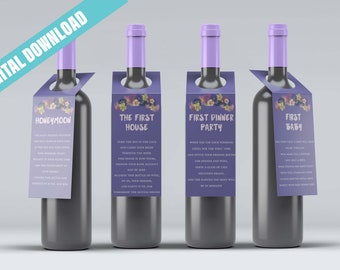 牡丹 - 結婚ワインハンギングタグ