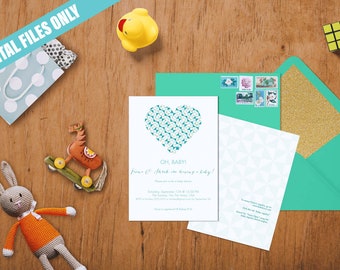 Modern Geometric Baby Shower Invitation – Green & Neutral (Digital File)