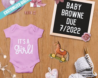 Baby Girl Themed Digital Pregnancy Announcement | Social Media | Instagram | Text | Email