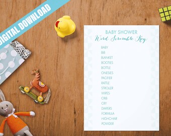 ヘイデン - モダンなベビーシャワーのアクティビティ // 男の子 // 女の子 // パーティー // ゲーム // 幾何学 // 緑 // 願い // ワードサーチ // スクランブル // アドバイス