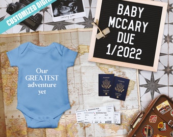 Travel Themed Digital Pregnancy Announcement | Social Media | Instagram | Text | Email