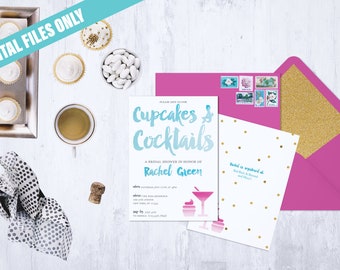 カップケーキとカクテル - ブライダルシャワーの招待状