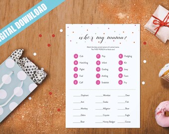 リア - ベビースプリンクルアクティビティ // ピンク // 女の子 // パーティー // ゲーム // 紙吹雪 // ファンフェッティ // クイズ // マッチング // 韻 // シャワー