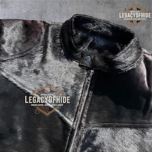 Black Cowhide Hair-on-Hide Leather Jacket: Western Cowboy Style