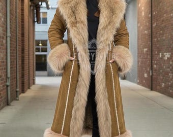 70s Afghan Coat: Caramel Faux Fur Trim, Boho Shearling Trench