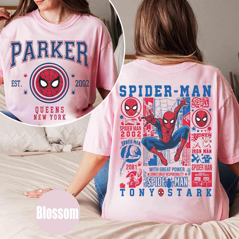 2-seitiges Disney Marvel Avenger Spider Man Parker 2002 Shirt, Marvel Superhelden-T-Shirt, Spider Man Tony Stark, Marvel-Comics, Geschenk für Papa Bild 5