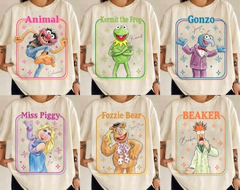 Vintage shirt The Muppets Characters, Kermit Miss Piggy Gonzo Fozzie Bear Animal T-shirt, retro T-shirt The Muppets Show, Disneyland-gezinsuitje