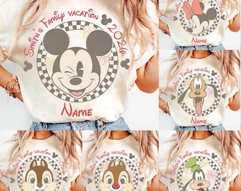 Customize All Characters Checkered Shirt, Mickey And Friends Stitch Pooh Tee, Birthday Gift Shirt, Disneyland Family Matching Birthday Trip