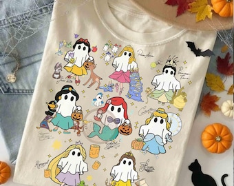 Disney Princess Halloween Ghost Signature T-shirt, Belle Ariel Rapunzel Snow White Princess Costume Halloween tee, WDW Spooky Girl Trip Tee