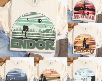 Retro Disney Star wars Planets shirt, Galaxy's Edge Hollywood Studios Family Trip, May The Force Be With You, Mustafar, Tatooine, Endor