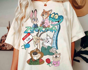 Disney Zootopia 2-karaktärer grupp vintage-tröja, Judy Hopps Nick Wilde Gary De'Snake-tröja, Zootropolis, Disneyland-familjeresa 2026-tröja