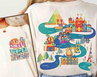 Maglietta "It's A Small World" a due lati di Fantasyland Park, maglietta "La crociera più felice che sia mai salpata", maglietta "Vacanza in famiglia a Disneyland WDW 2026"