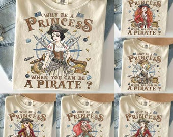 Spersonalizowana koszulka z motywem piratów z księżniczek Disneya, Po co być księżniczką, skoro możesz być piratem? Koszulka z motywem pirata. Życie pirata dla mnie. Dziewczyna z filmu „Piraci z Karaibów”