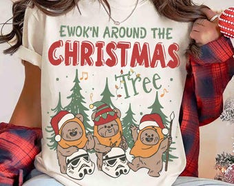 Retro Ewok'n rund um den Weihnachtsbaum Shirt, Star Wars Ewok Bär & Stormtrooper Xmas Tee, Disney Hollywood Studio, Galaxy's Edge Familien-T-Shirt