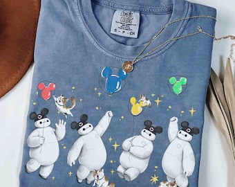 Komfortfarben Baymax & Mochi Katzen Emotionen Micky Luftballons Shirt, Baymax Micky Ohren Big Hero 6 Tee, Kawaii Roboter Stimmungen, BTW Familienausflug