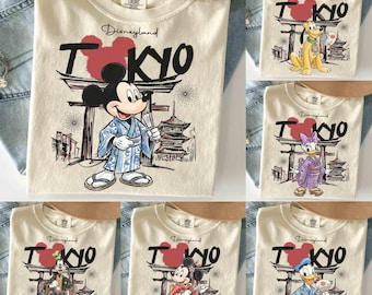 Disneyland Tokyo Micky und Freunde Kimono Custom Shirt, Disney passende Familie Shirt, Disneyland Japan Reise T-Shirt, Mädchen Reise 2026 Outfits