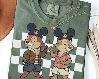 Komfort Farbe Chip und Dale Kariertes Shirt, Chip Dale Double Trouble Retro T-Shirt, Walt Disney World Shirt, Disneyland Familienurlaub Reise