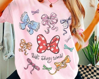 Chemise avec nœud princesse Disney couleur confort, t-shirt assorti groupe Princesses Disney, chemise cadeau avec nœud Belle Aurora Ariel Blanche-Neige Tiana Minnie