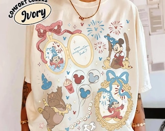 Camisa retro Disney Coquette Bow Mickey Sorcerer con algo de imaginación, ¿eh? Colores cómodos, camisas Walt Disney Fantasia Mickey, camiseta Fantasia Mickey