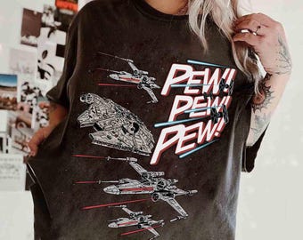Retro Star Wars Raumschiff Pew Pew Pew Shirt, Jedi Macht, dunkle Seite, Lichtschwert Fan Geschenk, Disney Hollywood Studios Reise, Galaxy's Edge