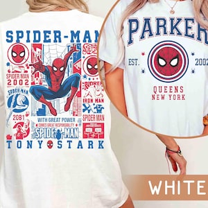 2-seitiges Disney Marvel Avenger Spider Man Parker 2002 Shirt, Marvel Superhelden-T-Shirt, Spider Man Tony Stark, Marvel-Comics, Geschenk für Papa Bild 1