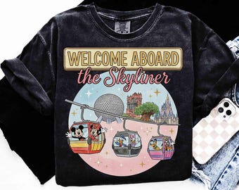 Disney Mickey And Friends Welcome Aboard The Skyliner Shirt, Resort Hollywood Studio Epcot tee, Disney Ride Magic Kingdom Matching Shirt