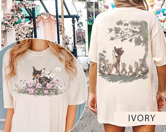 Dubbelzijdig Disney Bambi-film T-shirt met bloemen, Bambi & Friends Comfort Colors T-shirt, Magic Kingdom-T-shirt, WDW Disneyland-cadeaus familievakantiereis