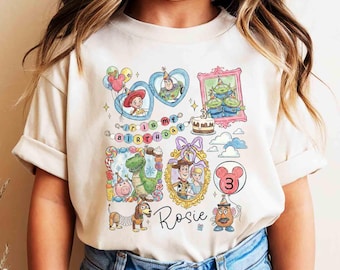 Personalisierte Name Alter kokette Schleife Disney Toy Story Geburtstagskind Kleinkind Shirt, Buzz Lightjahre Jessie Woody Slinky Tee, Es ist mein Geburtstag Tee