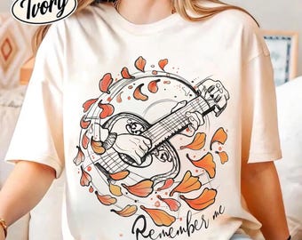 Chemise Disney Pixar Coco Miguel avec guitare Remember me, t-shirt floral squelette Coco Miguel, cadeaux de voyage de vacances en famille Disneyland