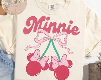Disney Minnie Bow Cherries Sweet Fruit Comfort Colors Shirt, Girly aesthetic Disney Girl trip Tee, Magic Kingdom, WDW Disneyland Girl Gift