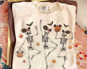 Retro Dancing Skeletons Halloween Shirt, Mickey Ears Hat Pumpkin Spooky Tee, Disney Fall Autumn Shirt, Mickey's Not So Scary Halloween Party