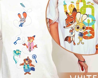 Camiseta vintage de la película Zootopia 2 de Disney, de doble cara, de Judy Hopps y Nick Wilde, de Zootrópolis Disney, para el viaje familiar a Disneyland 2026