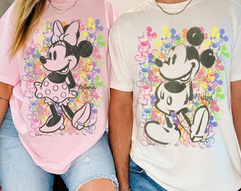 Retro Disney Couple Mickey and Minnie Sketch Shirt, Disney Couple Tee, Disneyland Family Matching Shirt, Mickey Minnie Matching Shirt