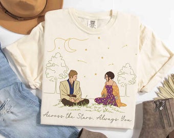 Star Wars Padmé & Anakin Retro Shirt, Across the Stars Always You Tee, Romantic Jedi Couple Line Art Shirt, Disney Galaxy’s Edge Family Trip
