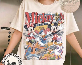 Retro Mickey & Co Signature 1928 Comfort Farben Shirt, Mickey und Friends Familie Passendes T-Shirt, Magic Kingdom, BTW Disneyland Family Trip Tee