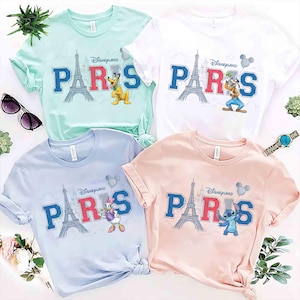 Disney Alle Charaktere Disneyland Paris Comfort Colors Shirt, Eiffelturm Paris Familie Passendes Reise T-Shirt, Disneyland Familienurlaub Reise Bild 2