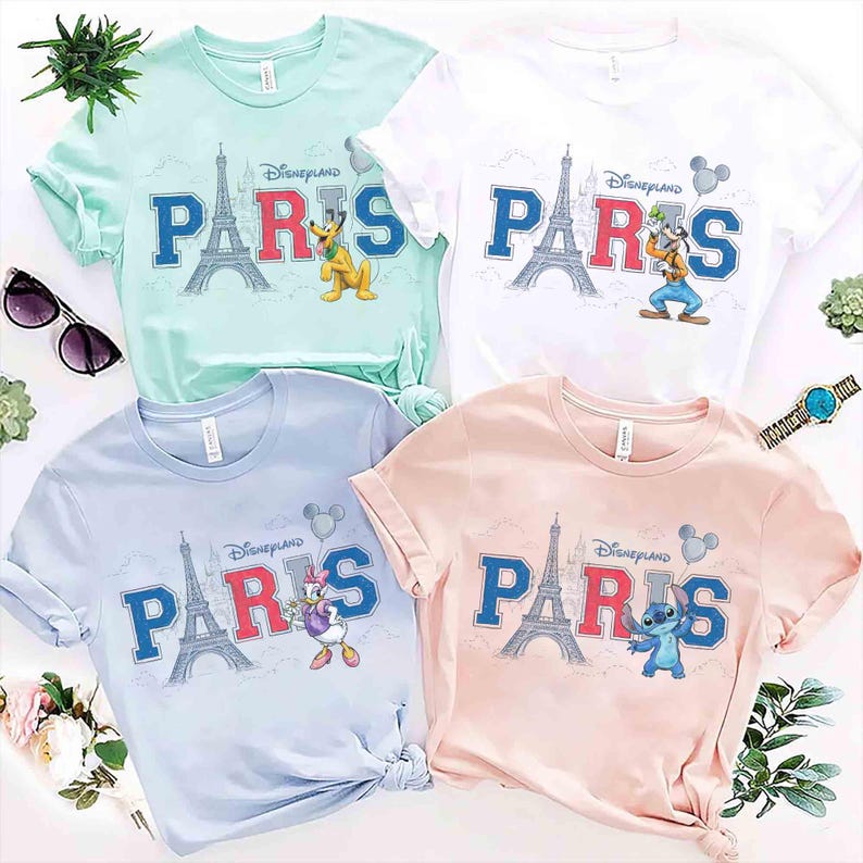 Disney Alle Charaktere Disneyland Paris Comfort Colors Shirt, Eiffelturm Paris Familie Passendes Reise T-Shirt, Disneyland Familienurlaub Reise Bild 2