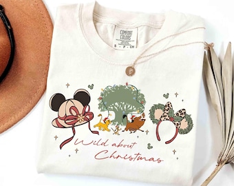 Camisetas navideñas de Disney Mickey Animal Kingdom 2026 con lazo Coquette, camiseta "Loco por la Navidad", camisetas navideñas familiares de Disneyland, modo safari de WDW