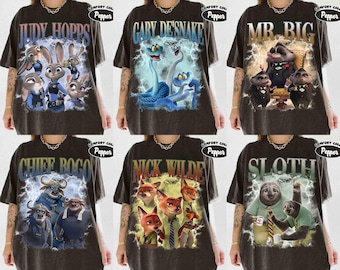 Disney Zootopia 2-karaktärer Bootleg Vintage-tröja, Judy Hopps Nick Wilde Gary De'Snake-tröja, Zootropolis, Disneyland Family 2026-resa-tröja