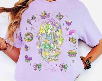 Walt Disney World Glücklicher Mardi Gras Karneval 2026 Komfortfarbe Shirt, Magisches Königreich Magisches New Orleans Fatkarton T-Shirt, Disney Karneval
